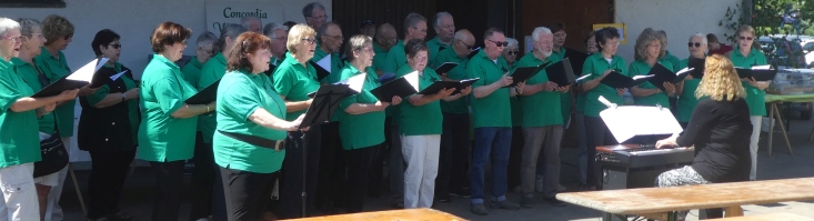 Der Chor in seinen grünen T-Shirts, singend